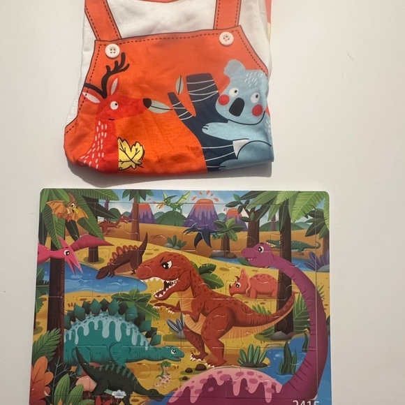 Orange Animal Print Baby Onesie/ Dinosaur Puzzle Bundle. 2 for the price of one - Picture 2 of 4